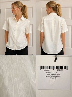 Victoria Beckham Moiré Taffeta Short Sleeve Shirt – Size 8 (New with Tags)